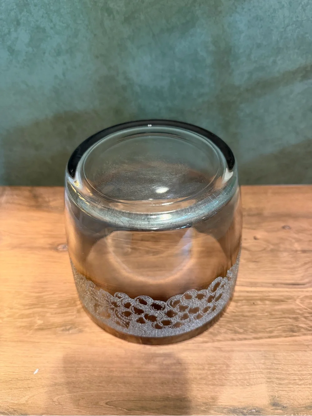 Etched Glass Ice Bucket with Silver Glitter Band